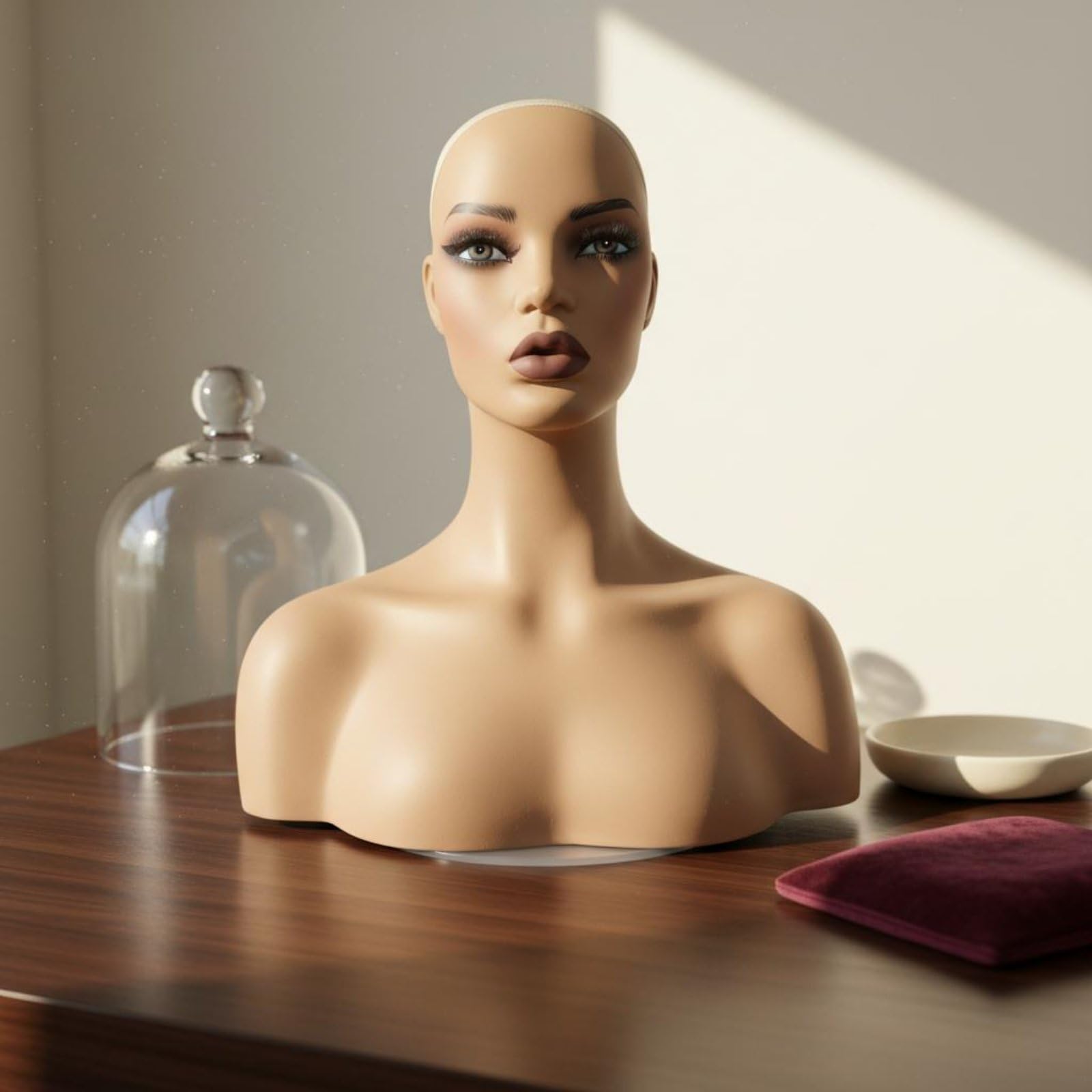 Testa Manichino Donna Testa Manichino Busto Espositore Supporto Parrucca Spalle Larghe PVC con Stabilità per Posa Foto Allestimenti Negozio Laboratori