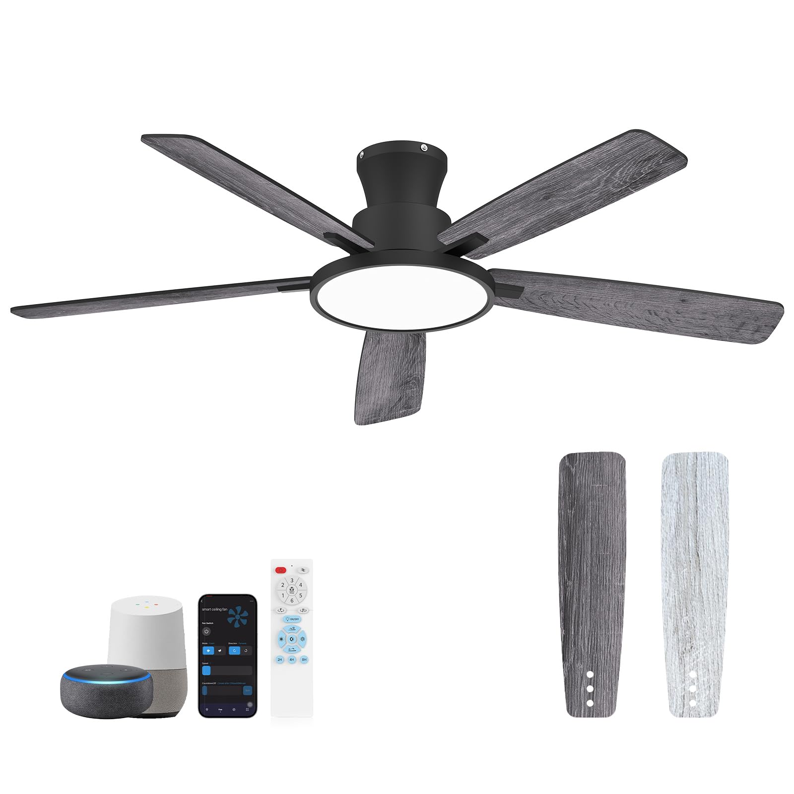 Atolit Ceiling Fans With Lights,52 Inch Smart Ceiling Fan, Remote/App Control, Compatible with Alexa/Google Assistant,Reversible,Dimmable,Adjustable