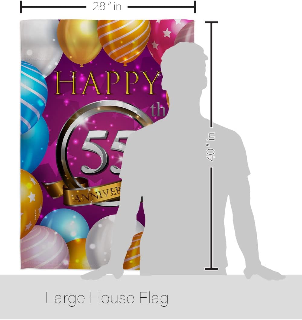 Breeze Decor Happy 55th Anniversary House Flag Celebration Couple Married Wedding Occasion Party Valentines Decoration Banner Small Garden Yard Gift Double-Sided, Made in USA