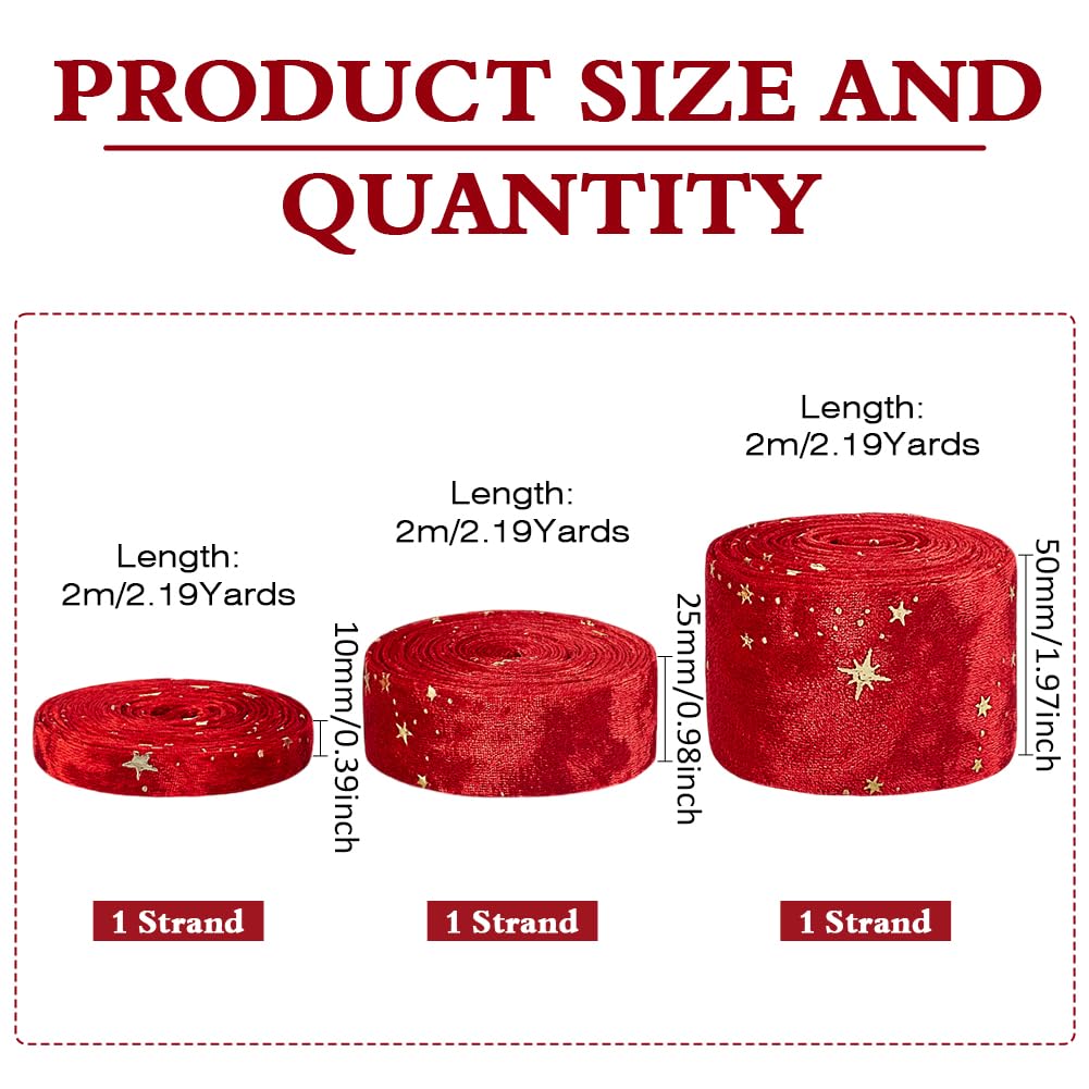 Nastro in velluto double face con motivo a stelle, 6 m, 1 cm, 2,5 cm, 5 cm, rosso con bordi in raso, rotolo di nastro piatto per confezioni regalo, decorazioni per feste e matrimoni