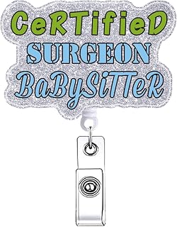 Funny Certified Surgeon Babysitter Surgical Tech Badge Reel Accessories with Alligator Clip Pink Nurse Nursing Student CNA RN Badge Holder Retractable for ID Card Medical Badge Clip