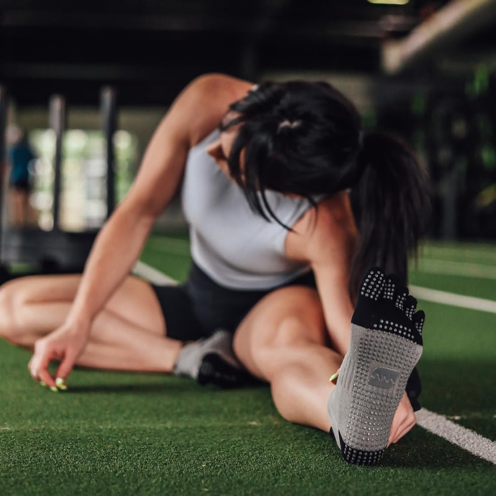 Grip Toe Socks All Day Stride, Non-Slip Finger Socks for Pilates, Yoga, Gym, Unisex - Black and Grey3