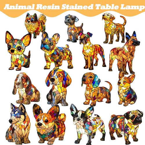 LED Lampe (Corgi/Mops/) - Handgefertigte Harz Nachttischlampe mit warmem Umgebungslicht, Wohndeko für Hundeliebhaber & Tierische Schlafzimmerbeleuchtung, Chihuahua A