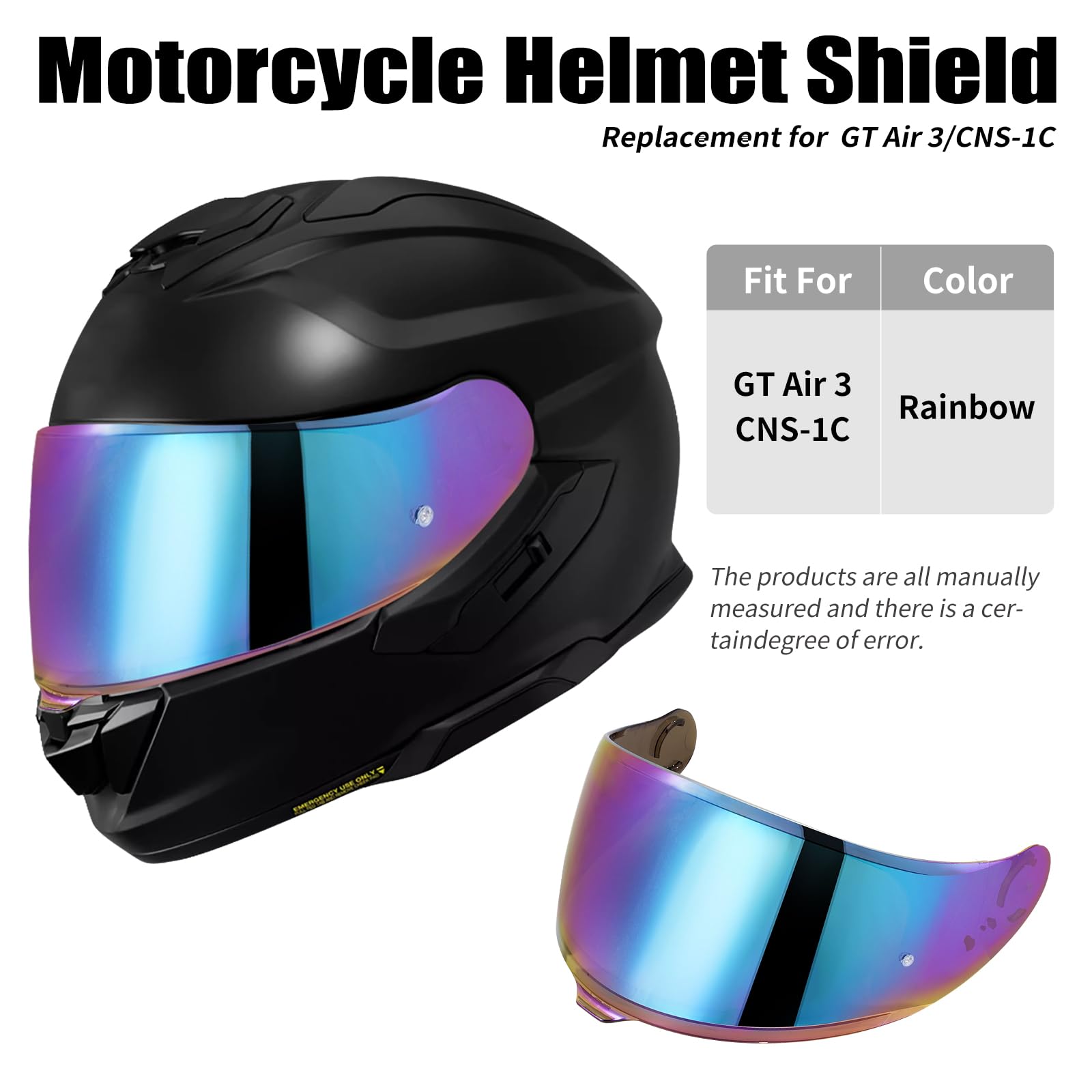Visiera Casco Moto per GT Air 3 CNS-1C Visiera Casco Integrale Antivento Protezione UV Lente per Visiera per Casco Parti di Ricambio (Arcobaleno)