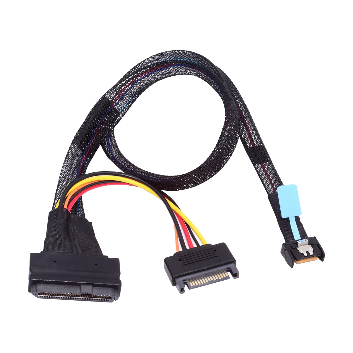 xiwai PCIe 5.0 MCIO 4X Mini Cool Edge IO a U.2 SFF-8639 NVME PCI-Express con cavo di alimentazione SATA 15P per scheda madre SSD, 50 cm