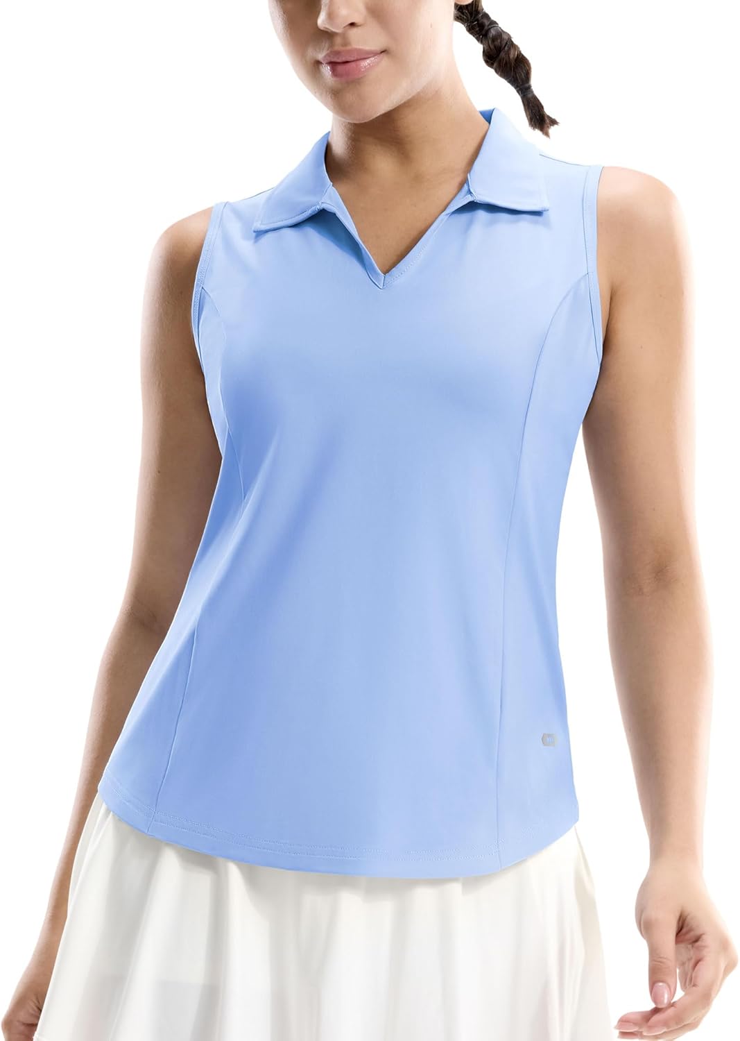 MIER Women's Sleeveless Golf Polo Shirts, Dry Fit V Neck Collared Tank Tops, Tennis Athletic UPF 50+ Shirt for Workout Casual