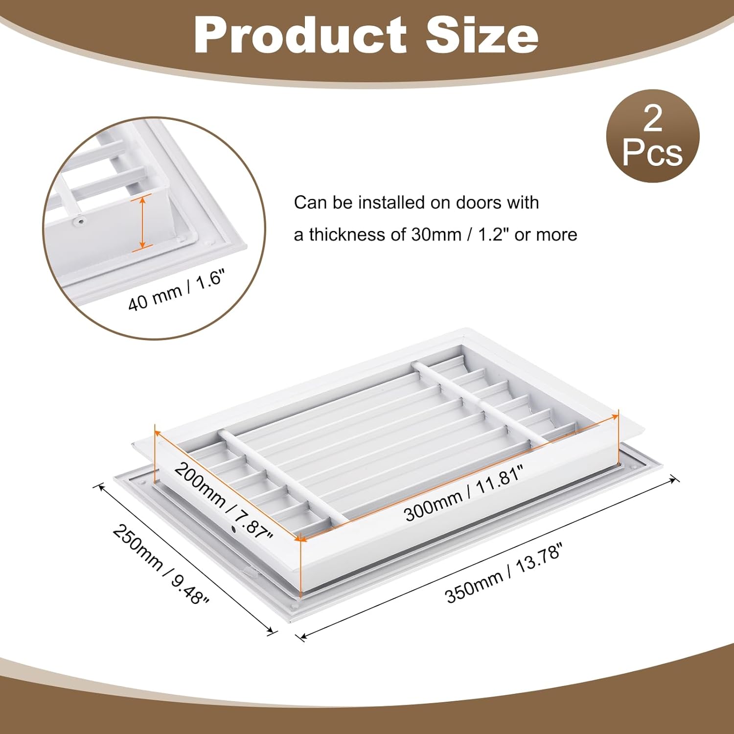 PATIKIL 12" x 8" Door Air Vent Cover 2Pcs Anodized Aluminum Alloy Grille Ventilation Guard Louver Cover for Cabinet Wardrobe Door, White