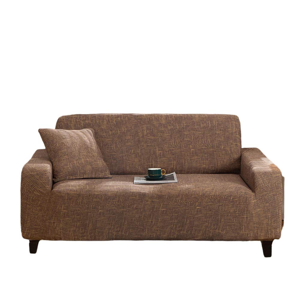 Stretch Sofa Slipcover Fitted Furniture Protector Solid Colours Sofa Cover Modern Stylish Couch Cover with Two Pillowcases for Sofas/LivingRoom-Brown_Single_Seat(90-140cm/35-55inch)