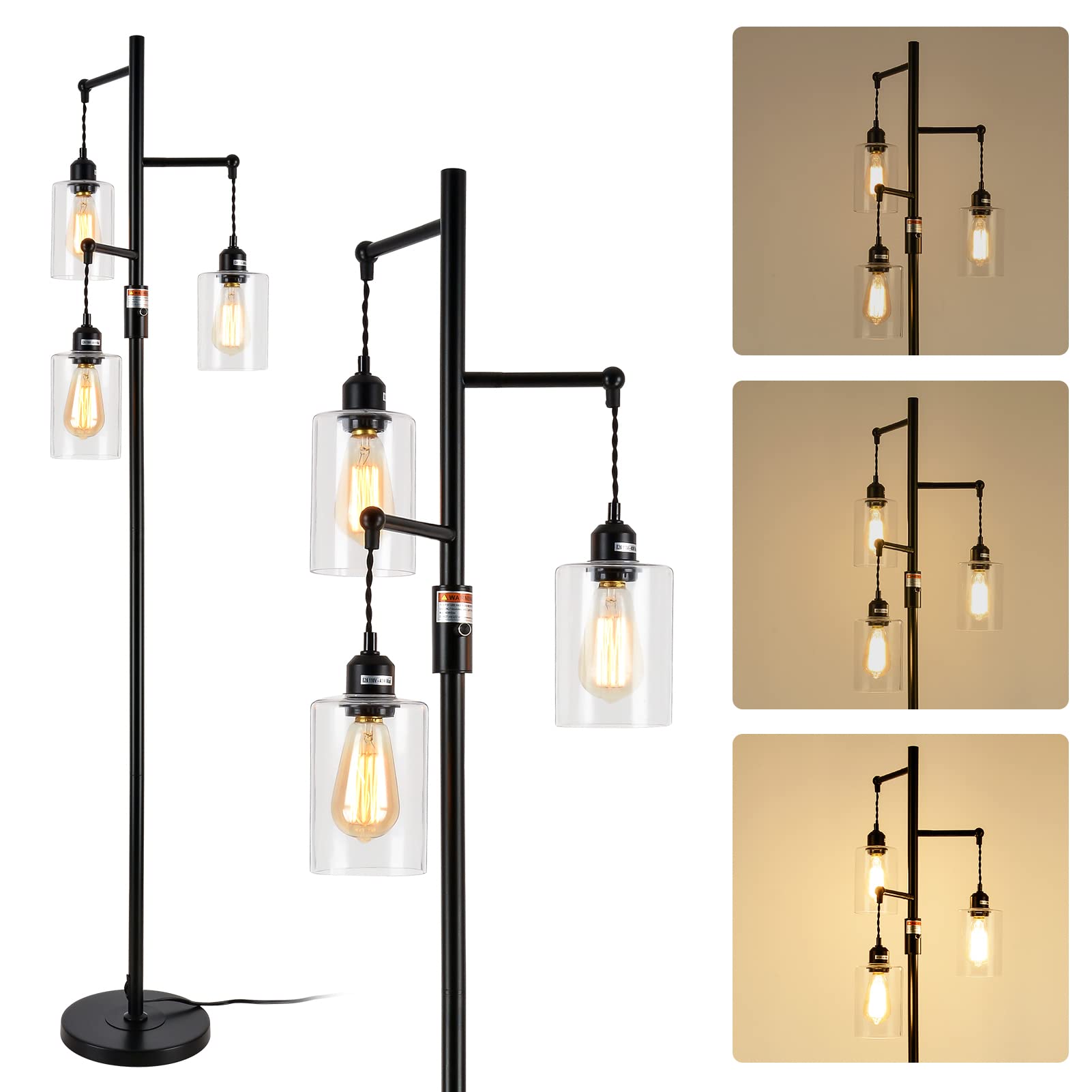 Buy Rayofly Industrial Dimmable Floor Lamp for Living Room, 3Lights