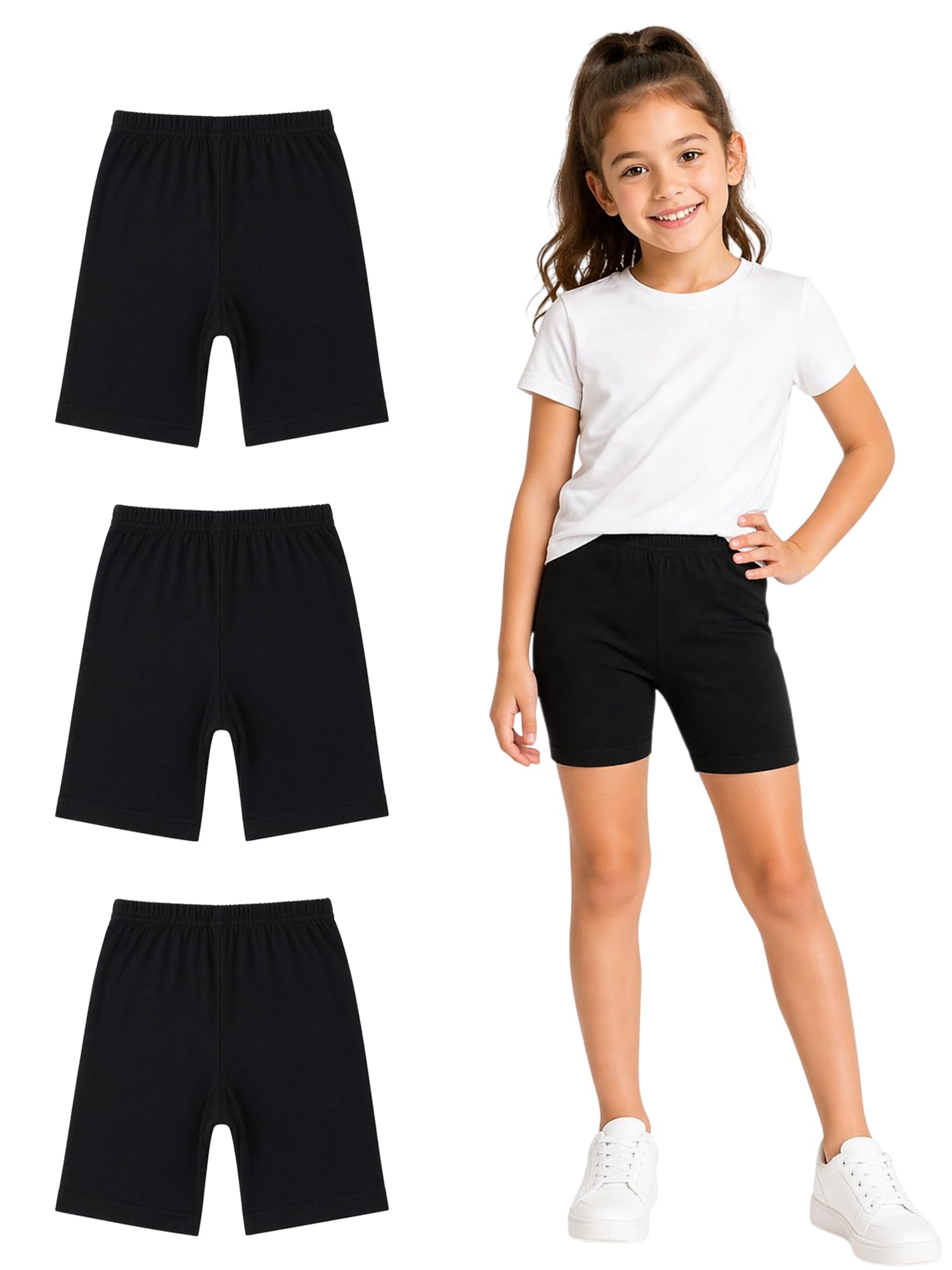 BODYCARE Pure Cotton Plain Black Cycling Shorts for Girls & Kids (73B-Packof3-9-10 Years)(75CM)-image-10