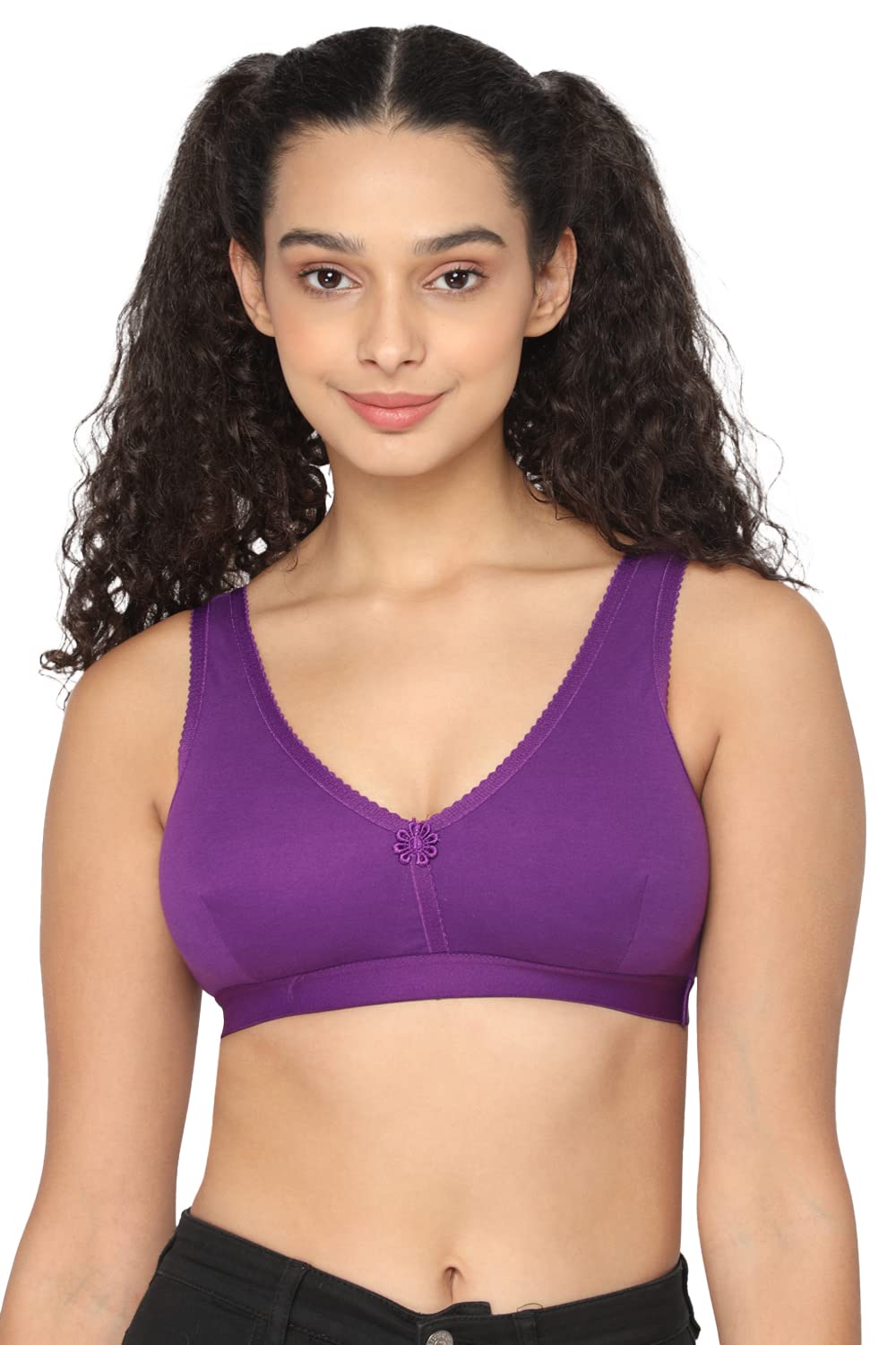 INTIMACY LINGERIE Girls' Polyester Non-Padded | Non-Wired | Full Coverage | V-Neck Slipon Regular Brassiere | 1 Piece | with Broad Bottom Band (Teenage_P)