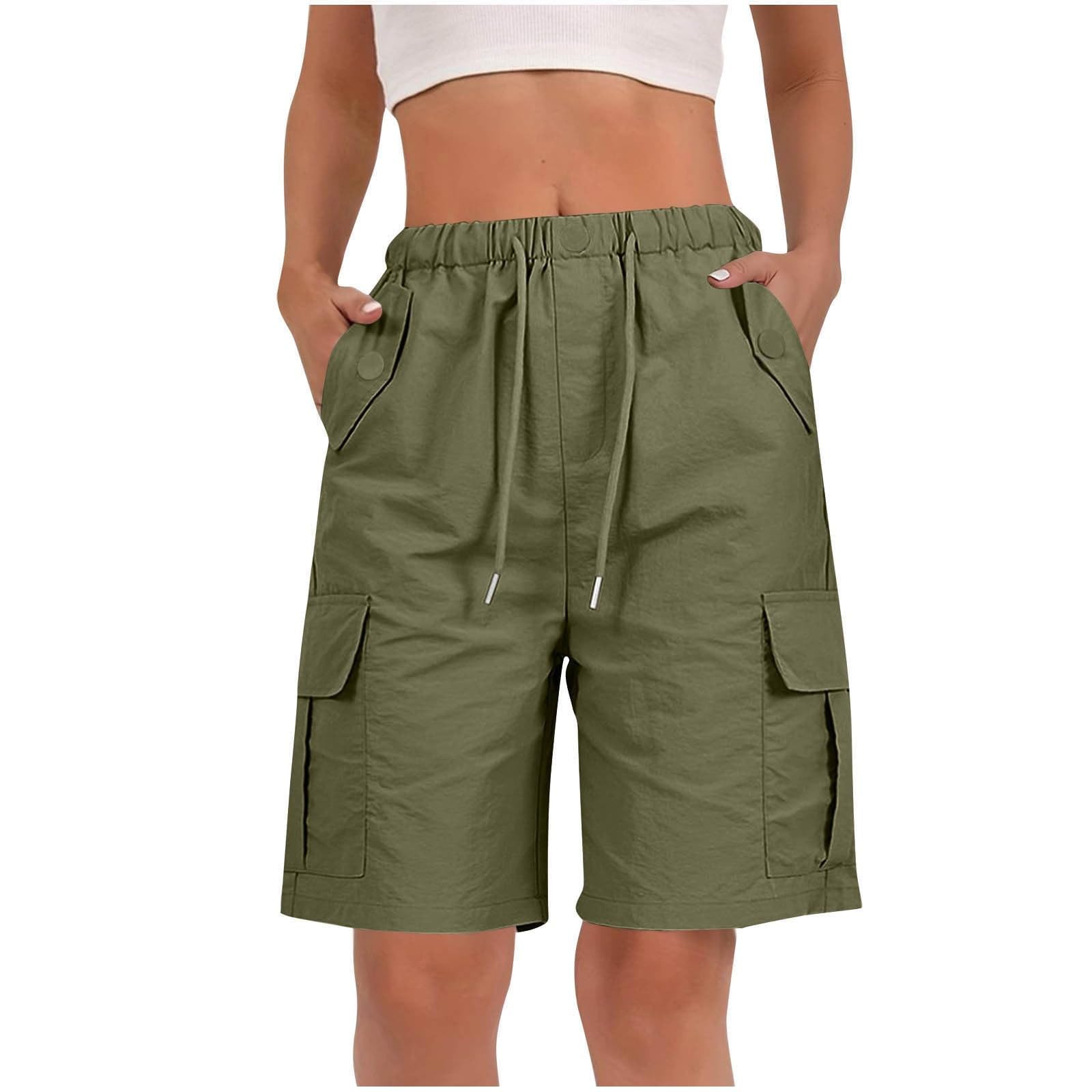 Generico Pantaloni da Lavoro Donna Multitasche Bermuda Estivi Cargo Pantaloncini Vita Elastica Leggeri Shorts Escursionismo Casual Esterno Pantaloni Corti per Viaggi Escursioni con 4 Tasche