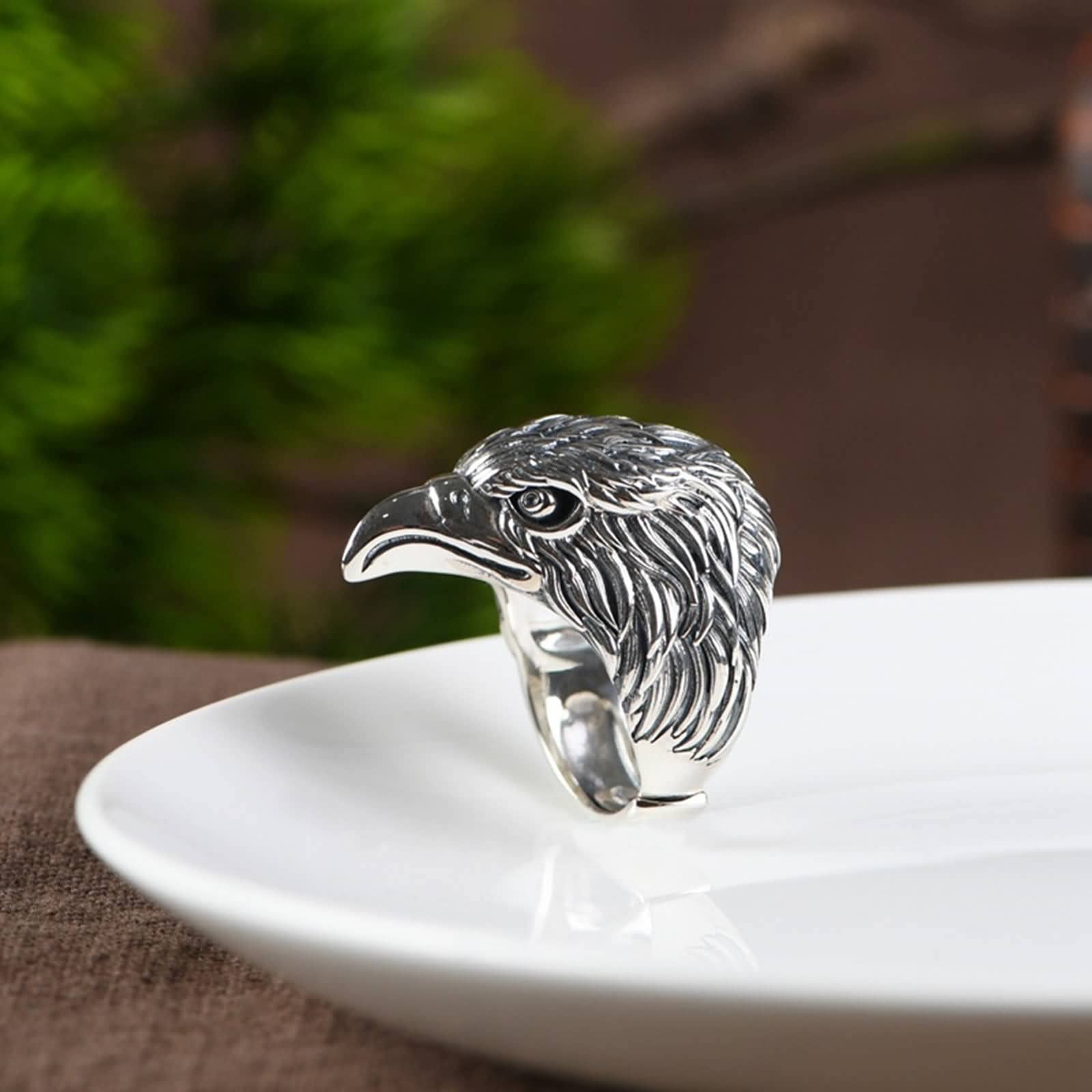 Anillos de compromiso para hombre, plata de ley 925 con águila hip hop de plata de ley 925, tamaño ajustable