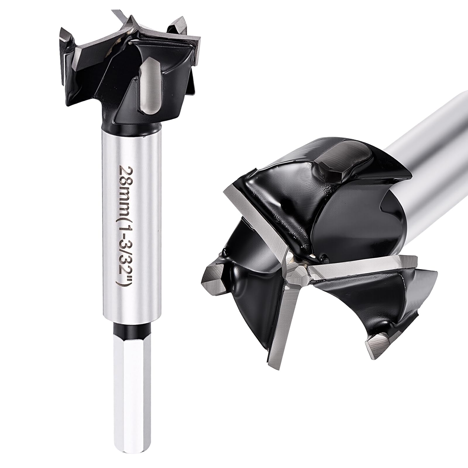 DTGN 28mm Forstner Drill Bit 1-3/32" - 1Pack - Good for Wood Plastic Plywood - 3 Flutes Tungsten Carbide Woodworking Hole Saw Cutter with Hex Shank - Black