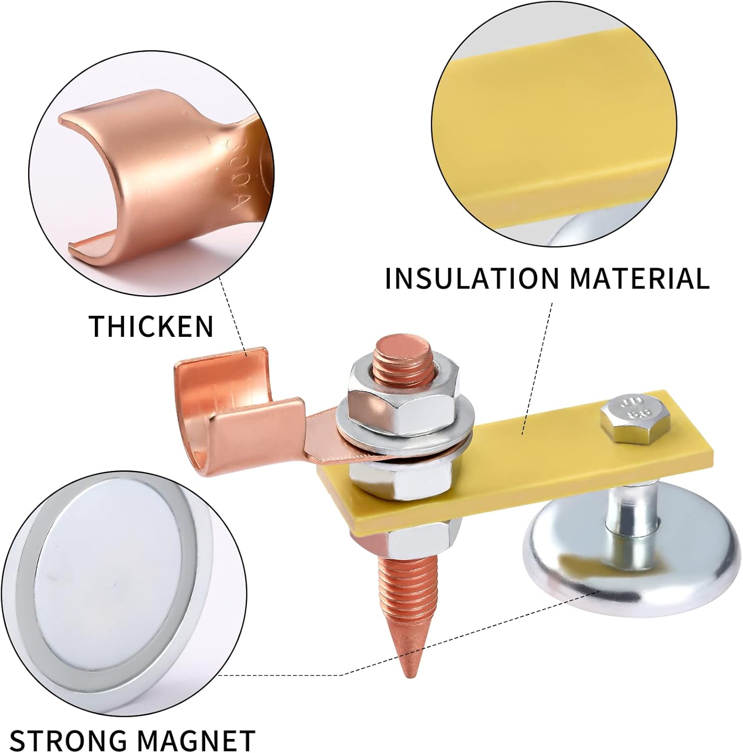 2 Pack Magnetic Welding Support Ground Clamp Tools with 2 Conductive Rods, Welding Magnet Head Strong Magnetism Large Suction, Copper Tail Welding Accessories Stability Clamps