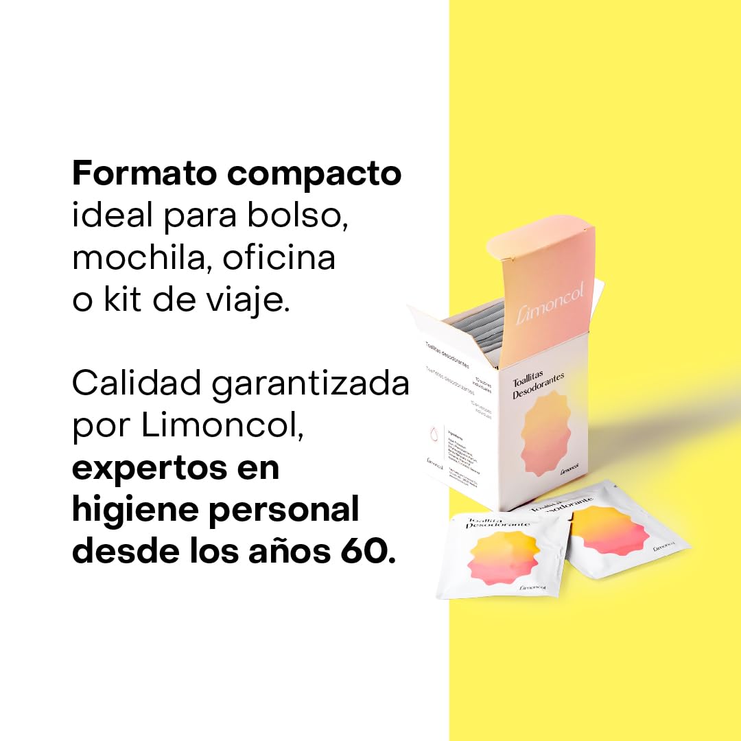 Limoncol Toallitas Desodorantes Corporales Individuales, Frescor y Limpieza sin Agua para Axilas y Torso, Tejido Suave Spunlace, Uso Diario y Fuera de Casa, 10 Unidades — view 4