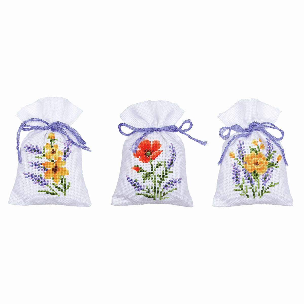 Vervaco Herbal bags counted cross stitch kit Flowers and Lavender Set of 3, DIY