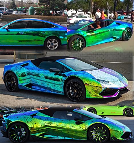 Asendiway Holographic Rainbow Chrome Car Adhesive Vinyl Wrap Gloss Decal Sticker Film Sheet Air Bubble Free Diy Vinyl For Full Car Wraps (Peacock Blue, 59Ft X 4.5Ft) #TOP2