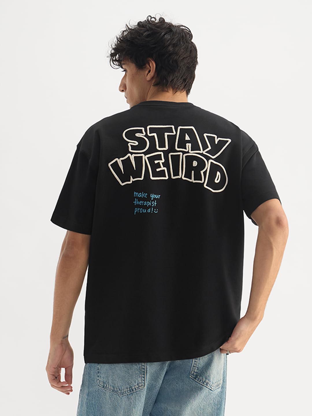The Souled Store T-shirt oversize: Stay Weird Uomini e Ragazzi Manica Corta Girocollo Ricamato Streetwear Casual T-Shirt