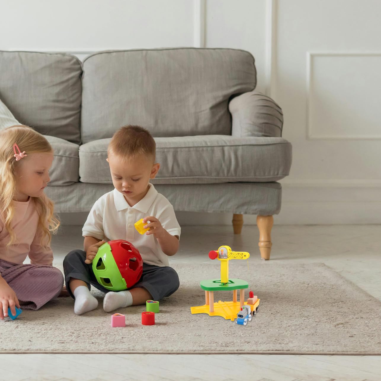 1 Juego de Tren grúa de Madera para niños con Motor de inspección de simulación, Modelo de grúa ferroviaria DIY, Accesorios de expansión de vías de Tren.