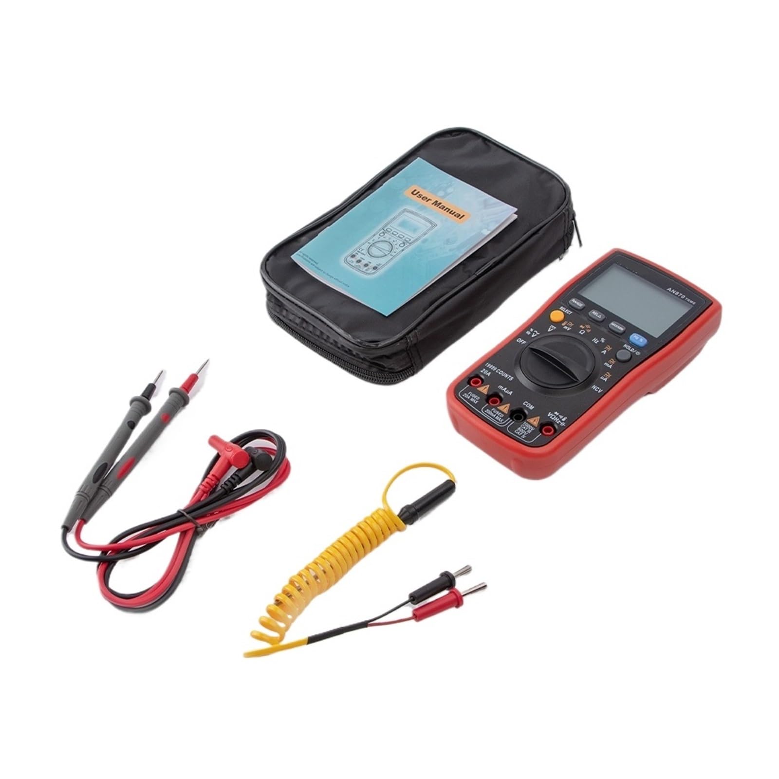 Multimetr Cyfrowy AN870 19999 Zlicza True Rms Multimetry Tester Próbnik Elektroniczny Profesjonalny Miernik Pojemności(Red Standard)