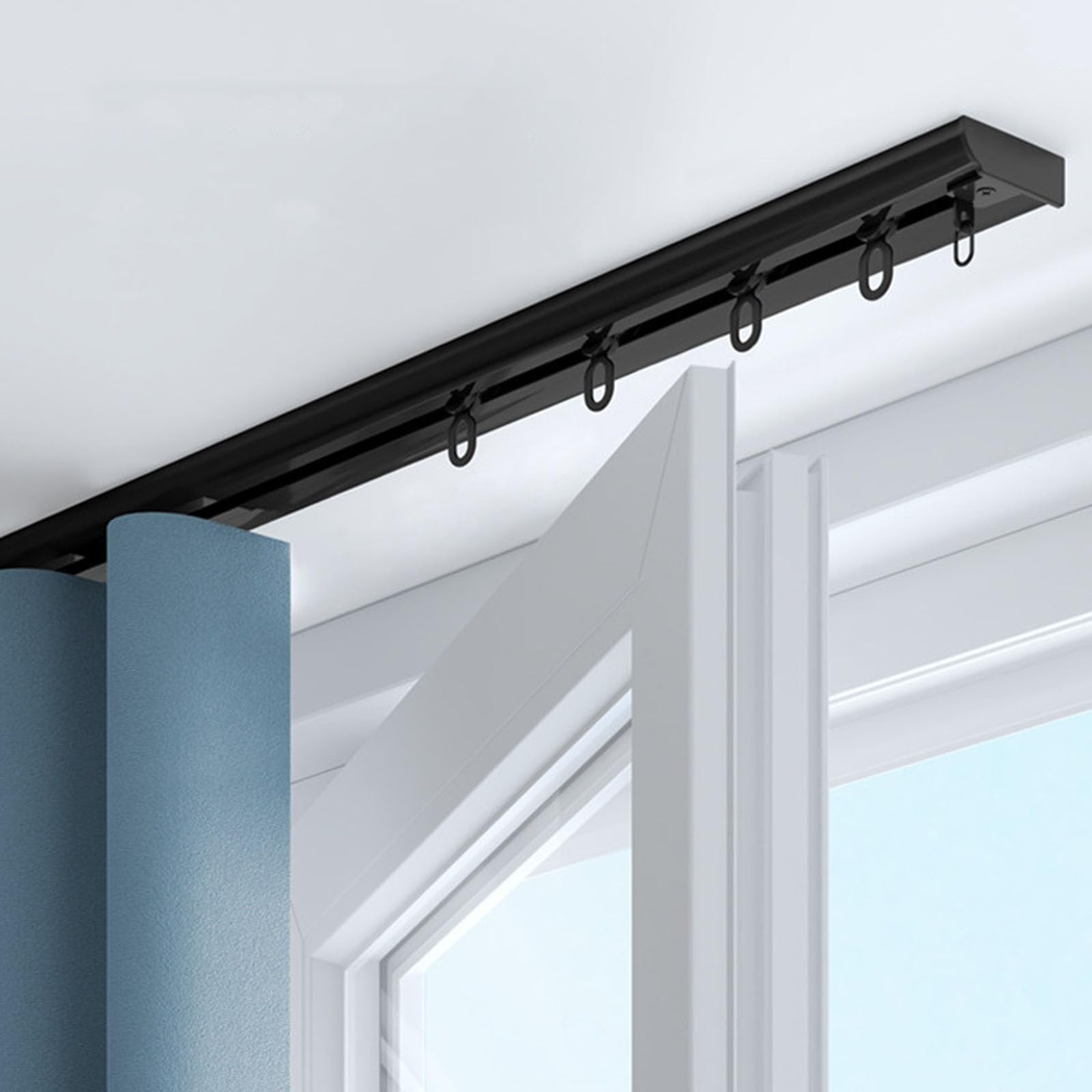 Aluminum Curtain Track Ceiling Mount 2 4 5 7 10 12 13 17ft Long Sliding Curtain Rail System with Rollers Silent Curtain Glider Track for Blackout Curtains Room Divider(Black,3.9m(12.8ft))