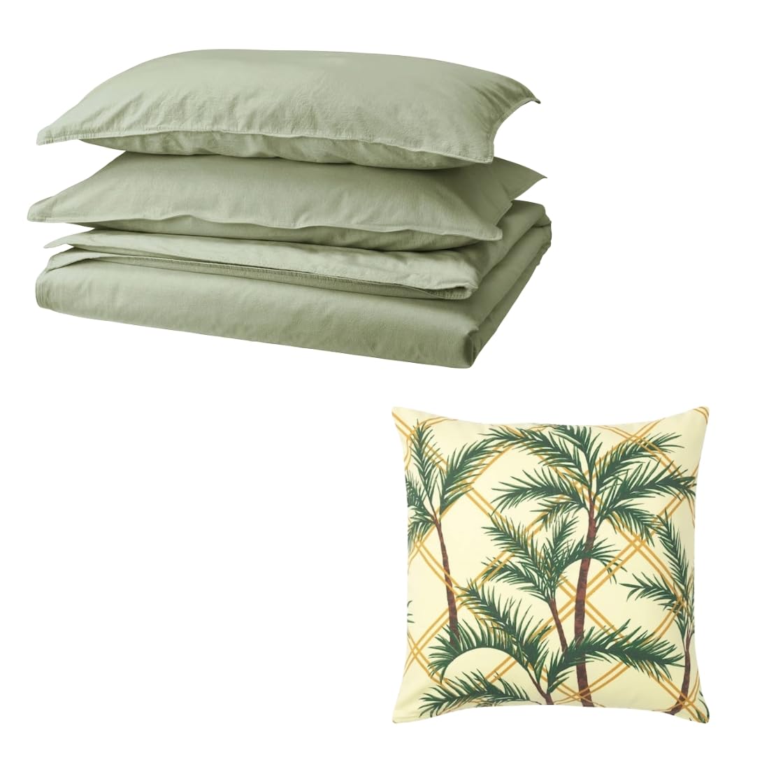 Ikea ÄNGSLILJA Duvet Cover and 2 Pillowcases, Grey-Green, 240x220/50x80 cm with SOMMAR Cushion Cover Light Multicolour 50x50 cm-image-41