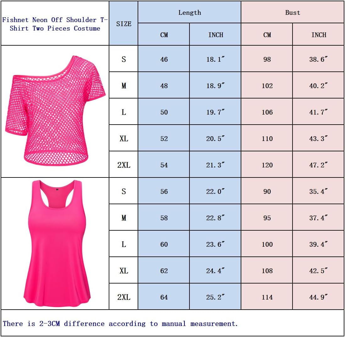 Yuriko Women 80s Outfit Party Costumes Fishnet Neon Off Shoulder T-Shirt Two Pieces With 80s Fancy Dress Costume Accessories - Image 7