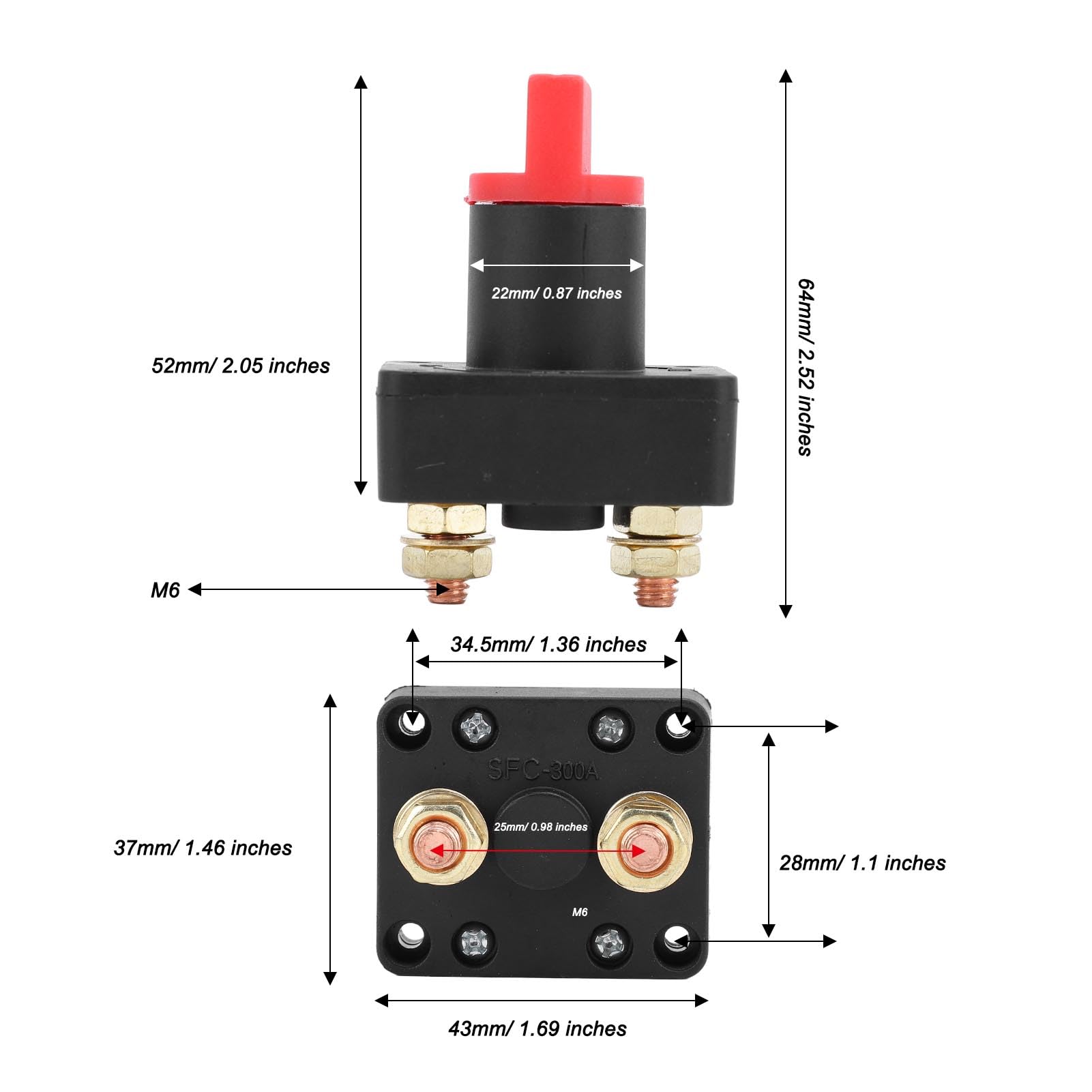 300A Battery Disconnect Switch, Retardant ON OFF Battery Isolator Cut Off Switch with 100A Rated Current for Cars, Trucks, RVs, Boats, Yacht, UTV, 12V 24V Batteries, Vehicles,