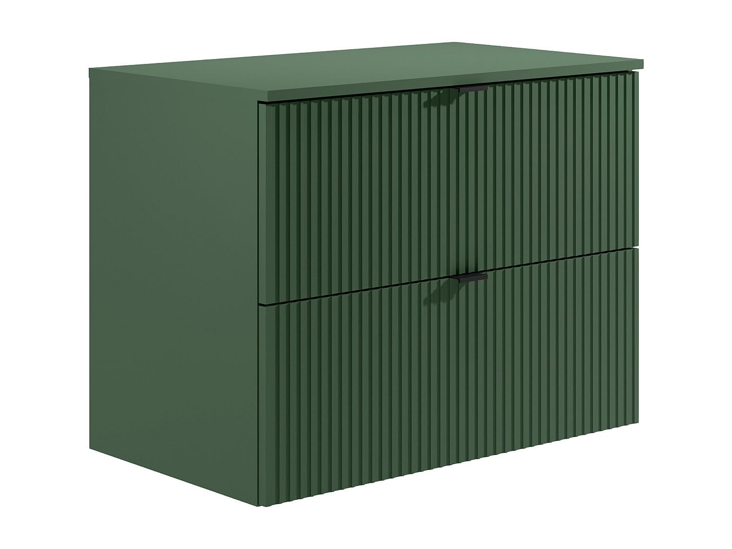 Vente-unique-Mueble bajo Lavabo suspendido Estriado con encimera - Verde Mate - 80 cm - ZEVINI