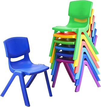 6Pcs Stackable School Chairs, Colorful Kids Plastic Chair for Toddlers with 11 Seat, Kids Flexible Seating for Classroom Elementary, School, Daycare, Outdoor, Classroom Furniture Dark Colors-6PCS