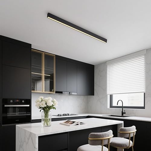 Miniatura 3 de Lámpara LED de techo negra, moderna y simple, instalación de superficie de techo de tira larga, adecuada para sala de estar, dormitorio, pasillo y