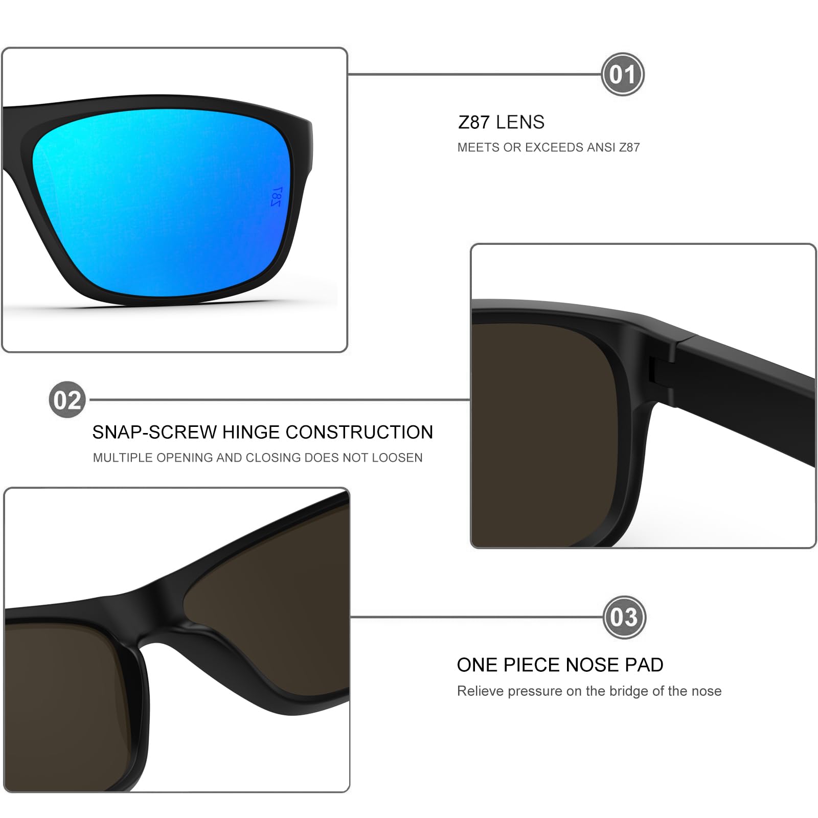 WISTON Z87 - Gafas de sol deportivas de seguridad para hombre, protección UV400, resistentes a los impactos, marco TR90, rectangular, Z8247