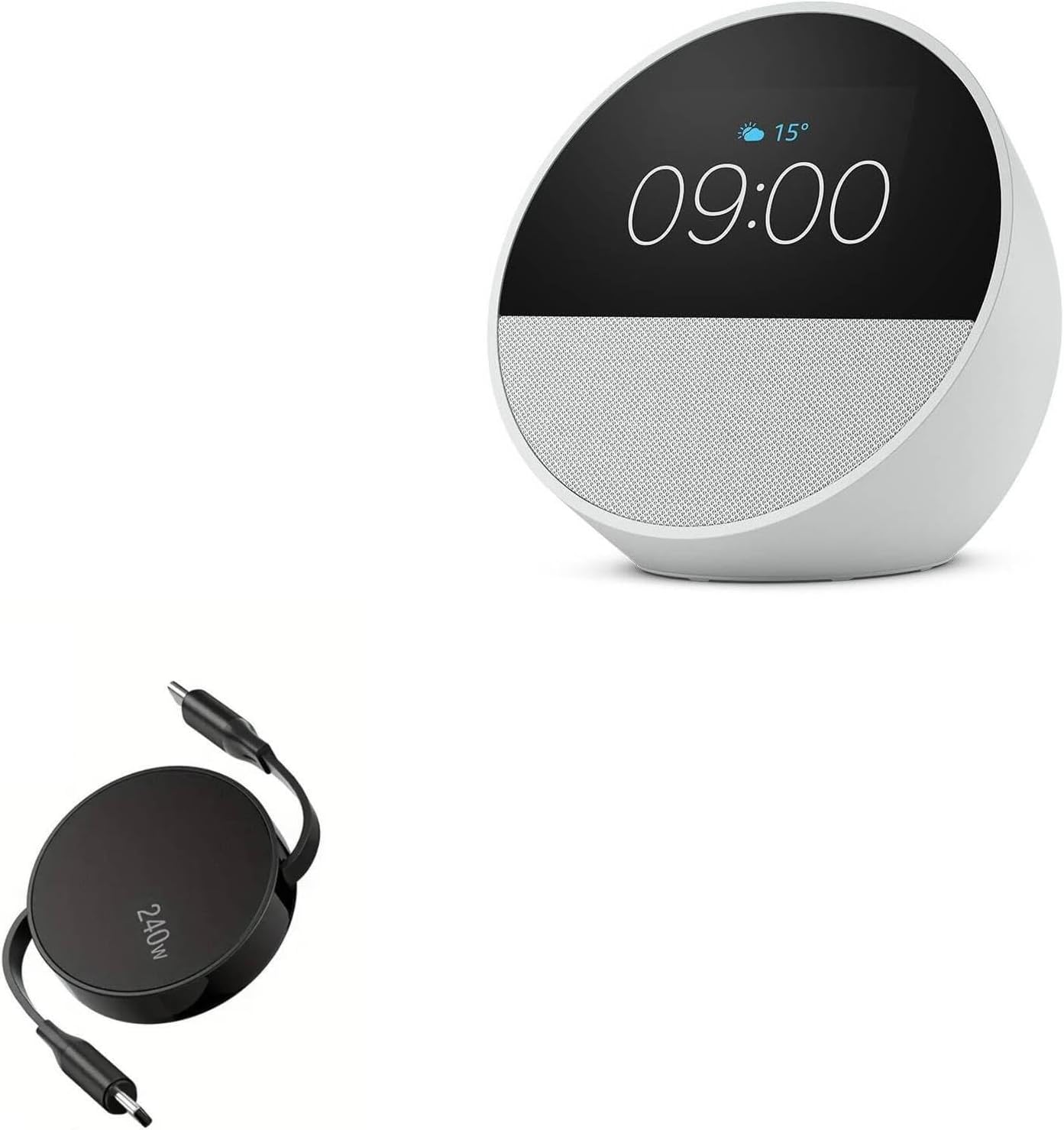BoxWave Cable Compatible with Amazon Echo Spot (2nd Gen 2024) - PD miniSync (240W), Retractable PD 240W Portable USB Type-C Cable - Jet Black