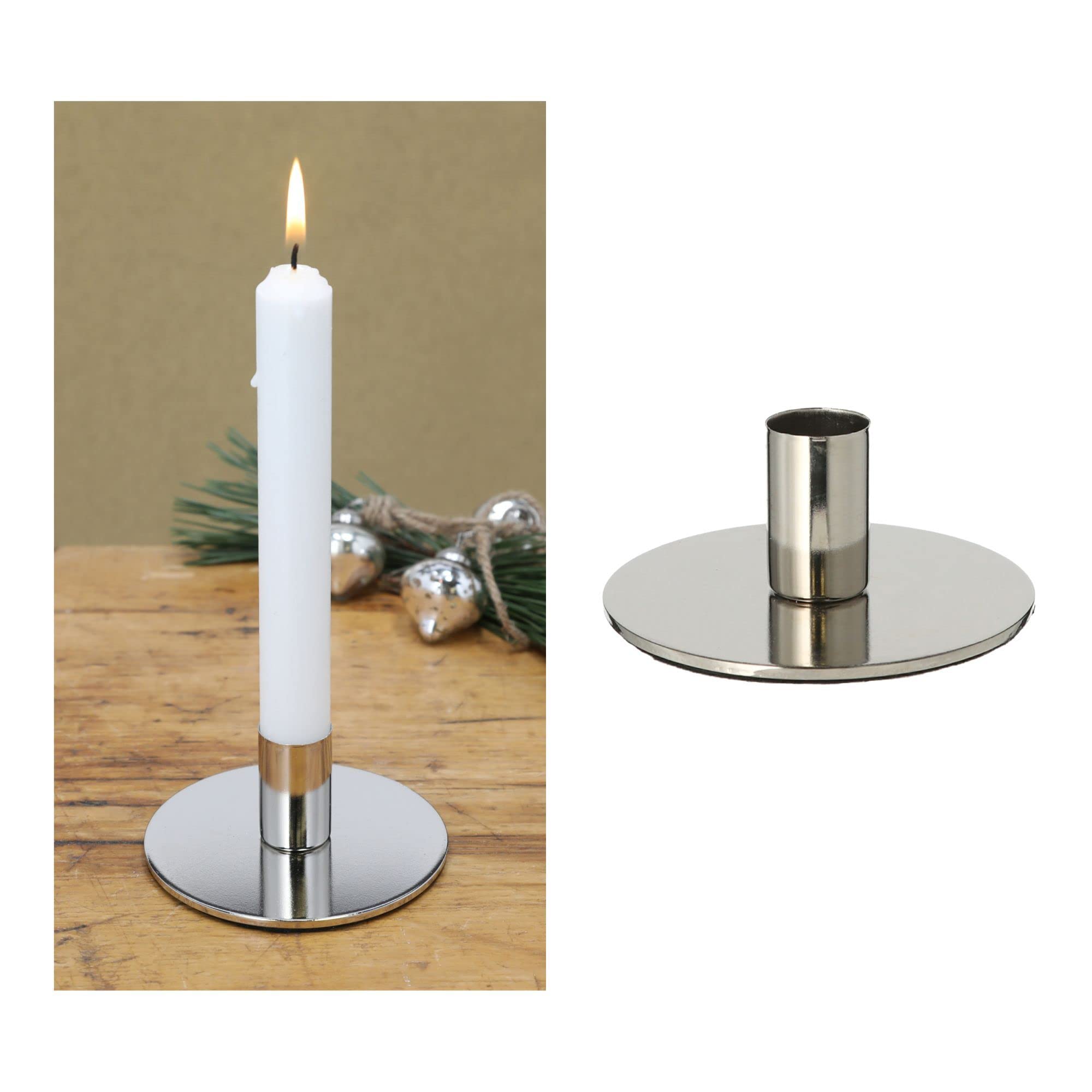 Novaliv 12er-Set Stabkerzenhalter Metall Silber 10x5cm weihnachtliche Tischdeko Kerzenständer Kerzenpin scandic chic Home Deko Vintage Kerzenhalter Retro Wohnzimmerdekoration Dekoschale