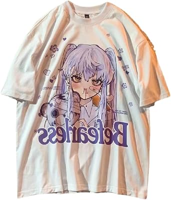Japanese Kawaii Anime Girl T-Shirt Harajuku Cartoon Tee Oversized Plus Size Tee Girl Teen Egirl Y2k Streetwear Loose Top