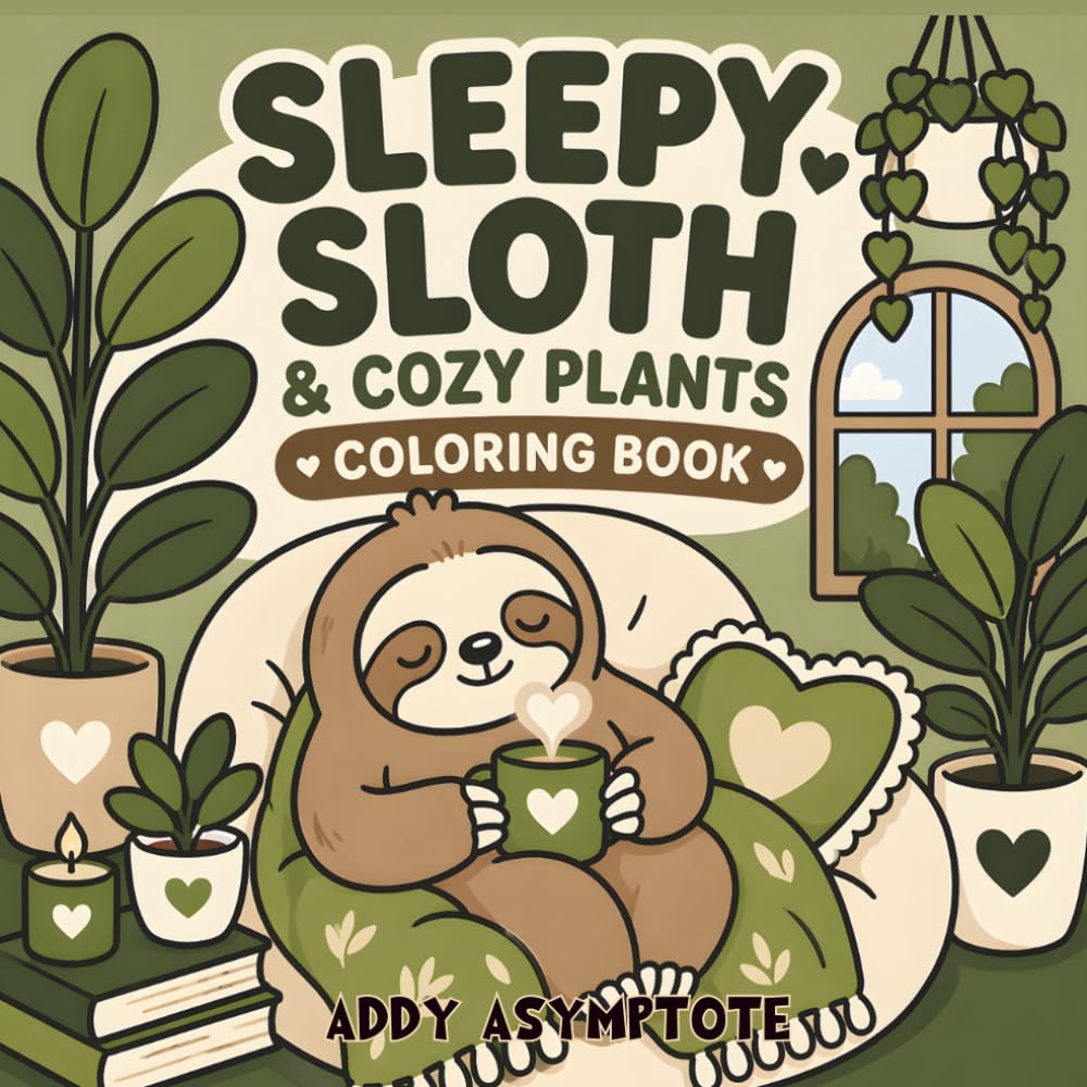 Sleepy Sloth & Cozy Plants Coloring Book: Cute Cozy Indoor Scenes with Potted Plants, Pillows, Cats, Birds, and Relaxing Hygge Vibes (Cozy Critter Coloring)