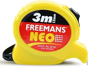 FREEMANS NEO 3m:13mm Steel Inchi Pocket Measuring Tape with Unbreakable ABS Case, Click-Action Front Lock, Finger Stop Protection, Hand Strap and Belt Clip