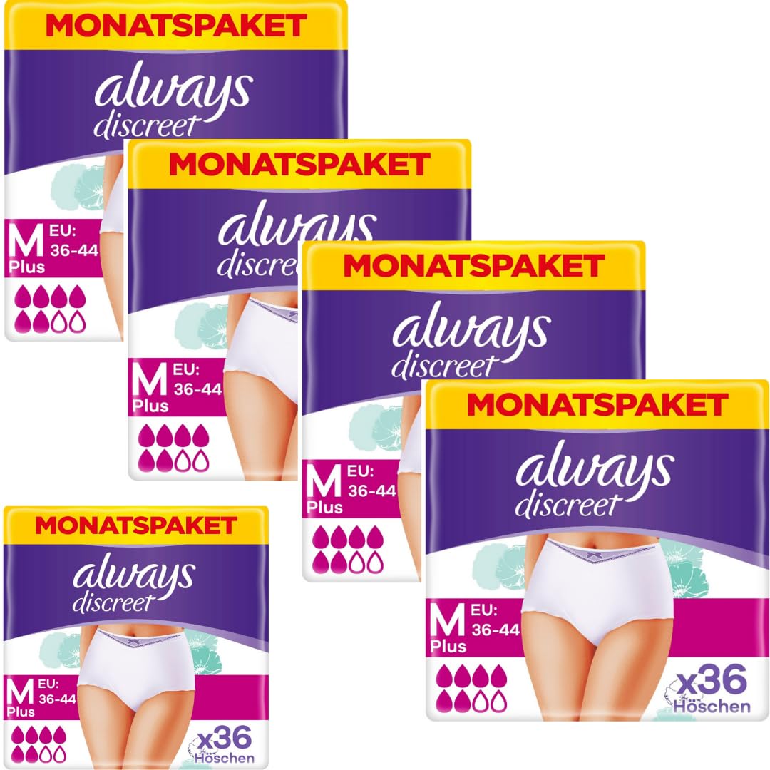 Discreet Damenbinden Pads Inkontinenz-Höschen Plus Gr. M 4 X 9 STÜCK x 5 Packungen