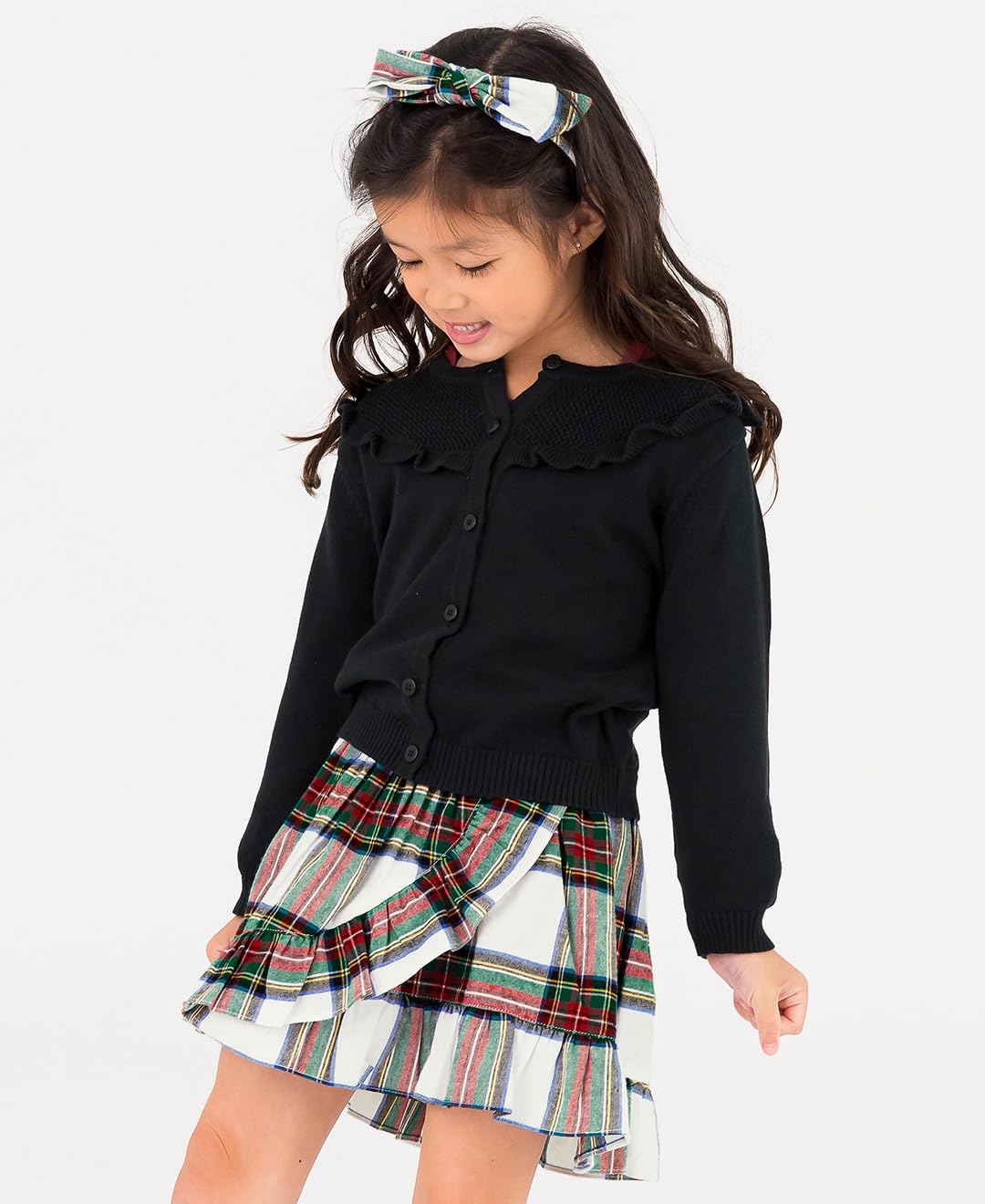 RuffleButts Black Sweater Knit Ruffle Trim Cardigan - 6-12m