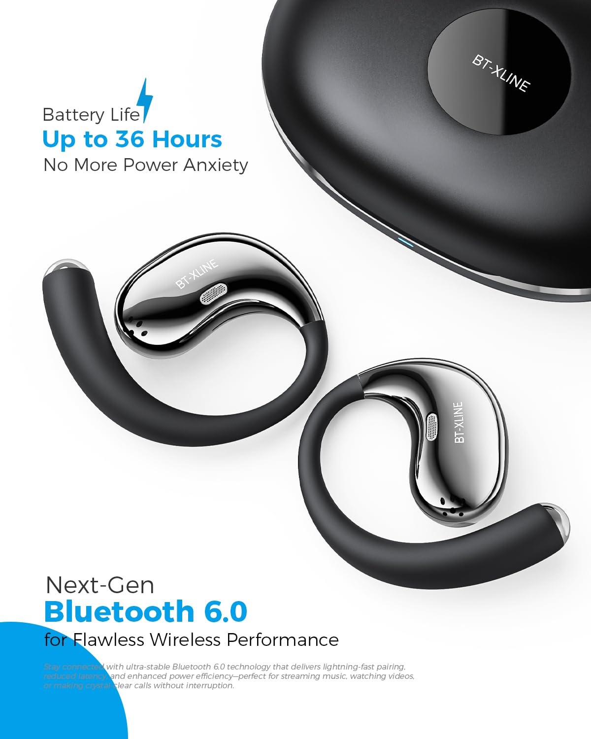 Micool Cuffie open-Ear Bluetooth 6.0, clip on auricolari senza fili con tempo di riproduzione 36H, riduzione del rumore, auricolari vivavoce, vestibilità comoda, per corsa, fitness e viaggi
