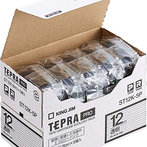 〔5個セット〕 KING JIM キングジム テプラPROテープ透明ラベル 18mm 赤文字 KJ-ST18RX5 テプラ TEPRA PRO純正テープ スタンダード 幅24mm 透明ラベル