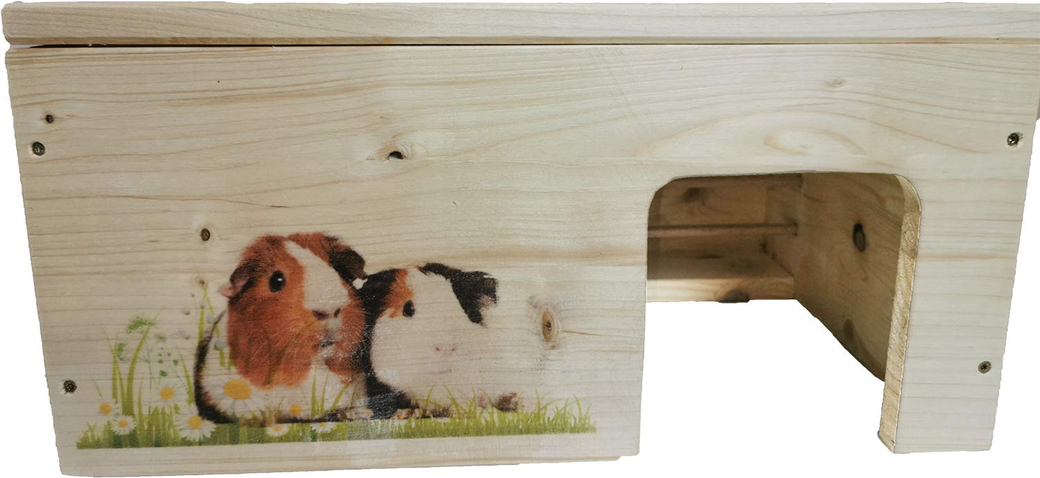 Meerschweinchenhaus Nagerhaus mit Heuraufe XL - Schutzlasur - 45x30x22cm