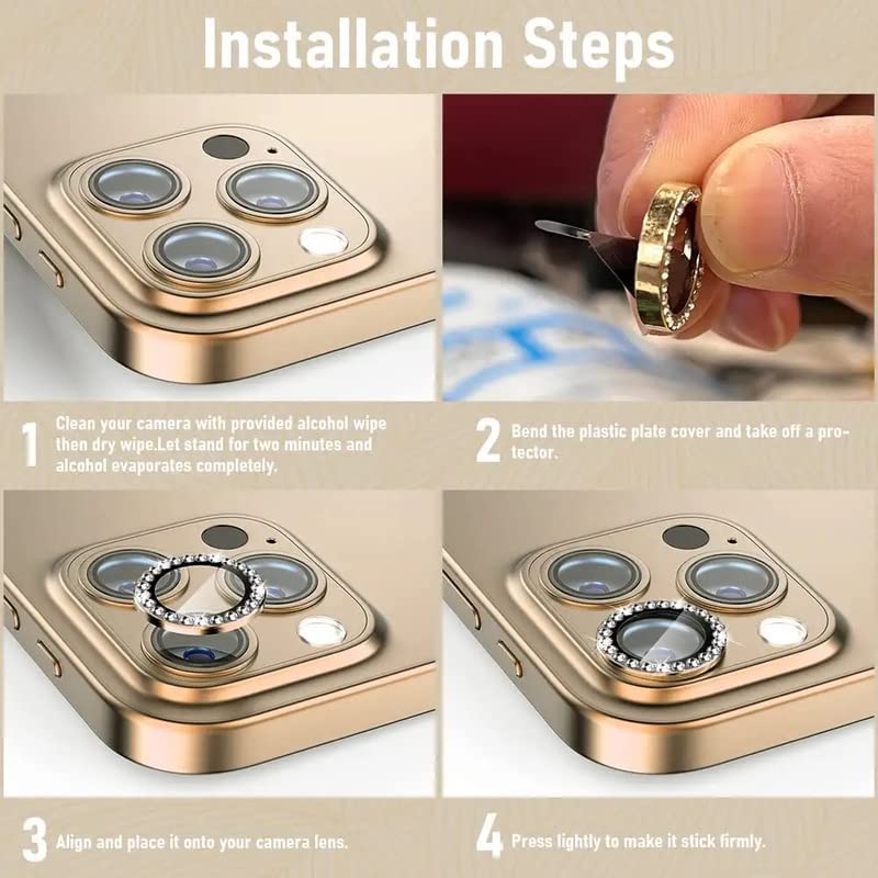Image of for iPhone 14 Pro Camera Lens Protector & iPhone 14 Pro Max Camera Lens Protector Tempered Glass Screen Protector, Anti-Scratch Premium Tempered Glass Film Aluminum Alloy 3D Lens Ring Cover for IPgone 14 Pro-iPhone 14 Pro Max - (3 Pack, Gold Diamond0)
