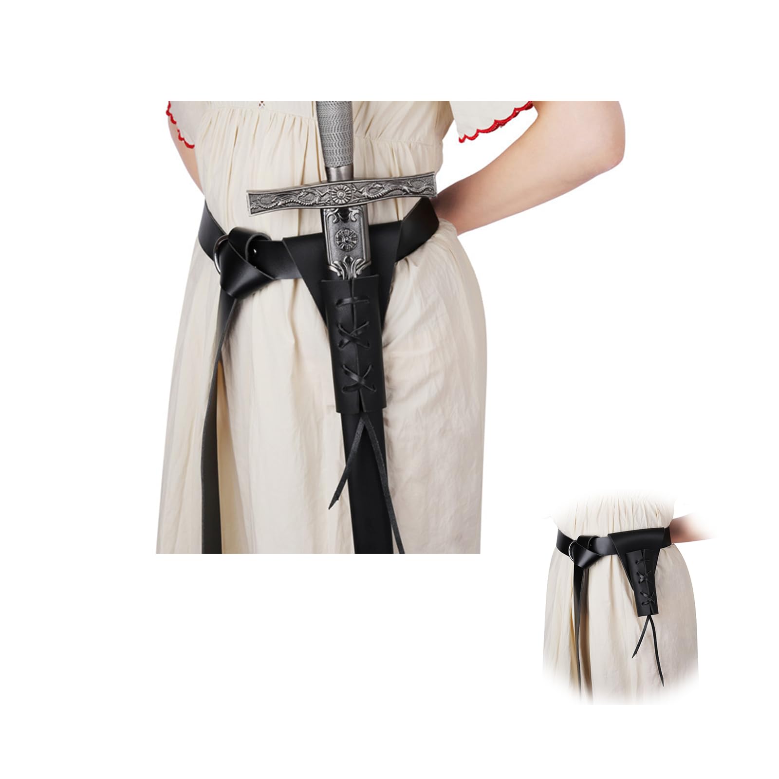 Vokowin Medieval Leather Sword Dagger, Frog Renaissance Belt Set for Knight Costume Cosplay Pirate Costume Halloween Party Black (K260-1)