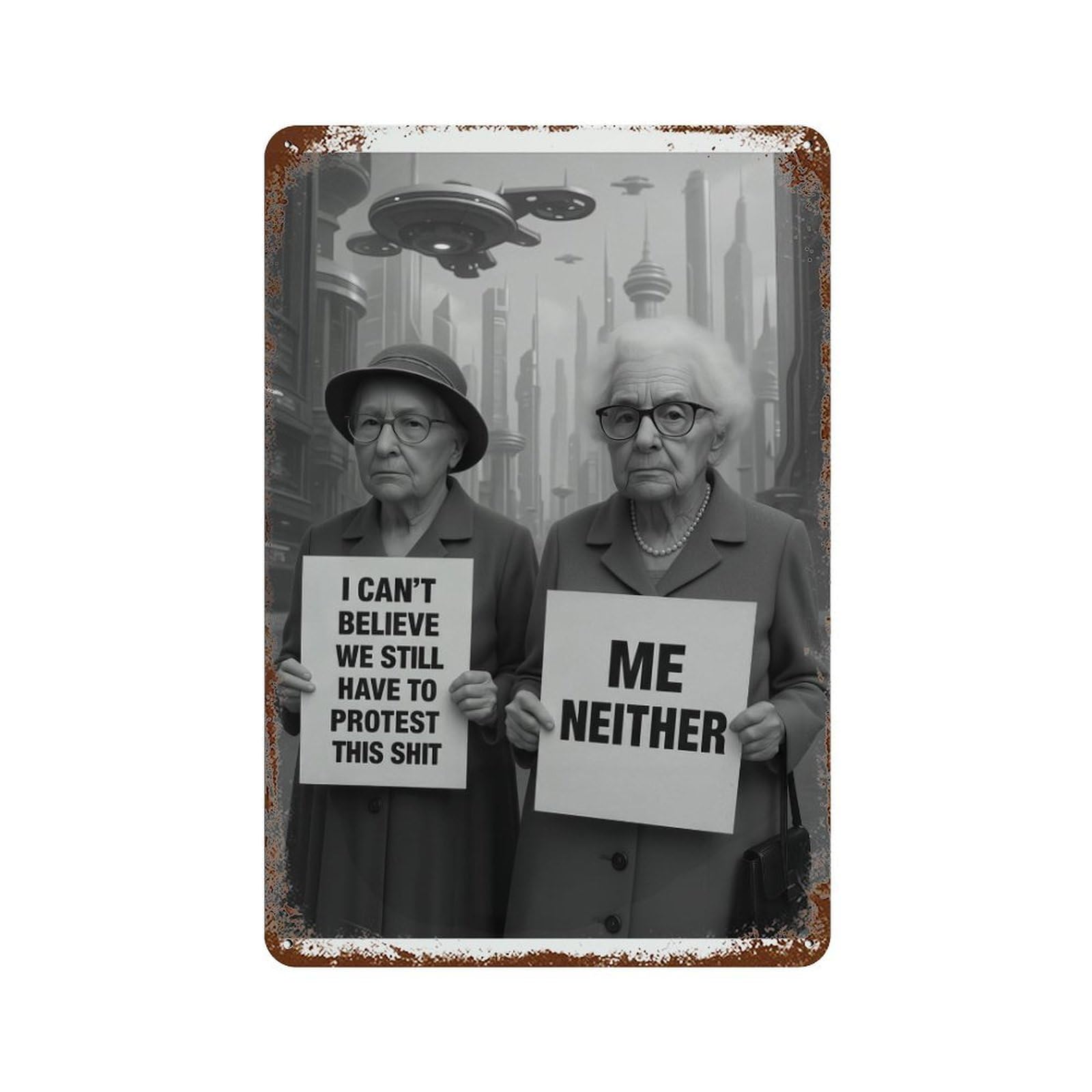 xiaoxiaoshen Funny Granny Feminist Protest Activist Feminism Decor Wall Decor Art Metal Tin Poster Modern Home Decor Art Home Bar Shop Decorations Vintage Sign 30x20cm