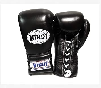 WINDY Boxing Gloves Lace Up BGL 16oz Black Muay Thai Kickboxing MMA K1 Sparring Training Gloves