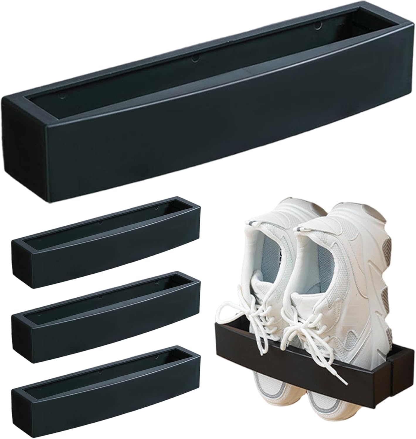 Wall Mounted Shoe Rack 4 Pack Wall Shoe Rack with Sticky Hanging Strips, 11x2 Retractable Plastic Holder, Space Saving for Bedroom, Kitchen, Living Room and Rv