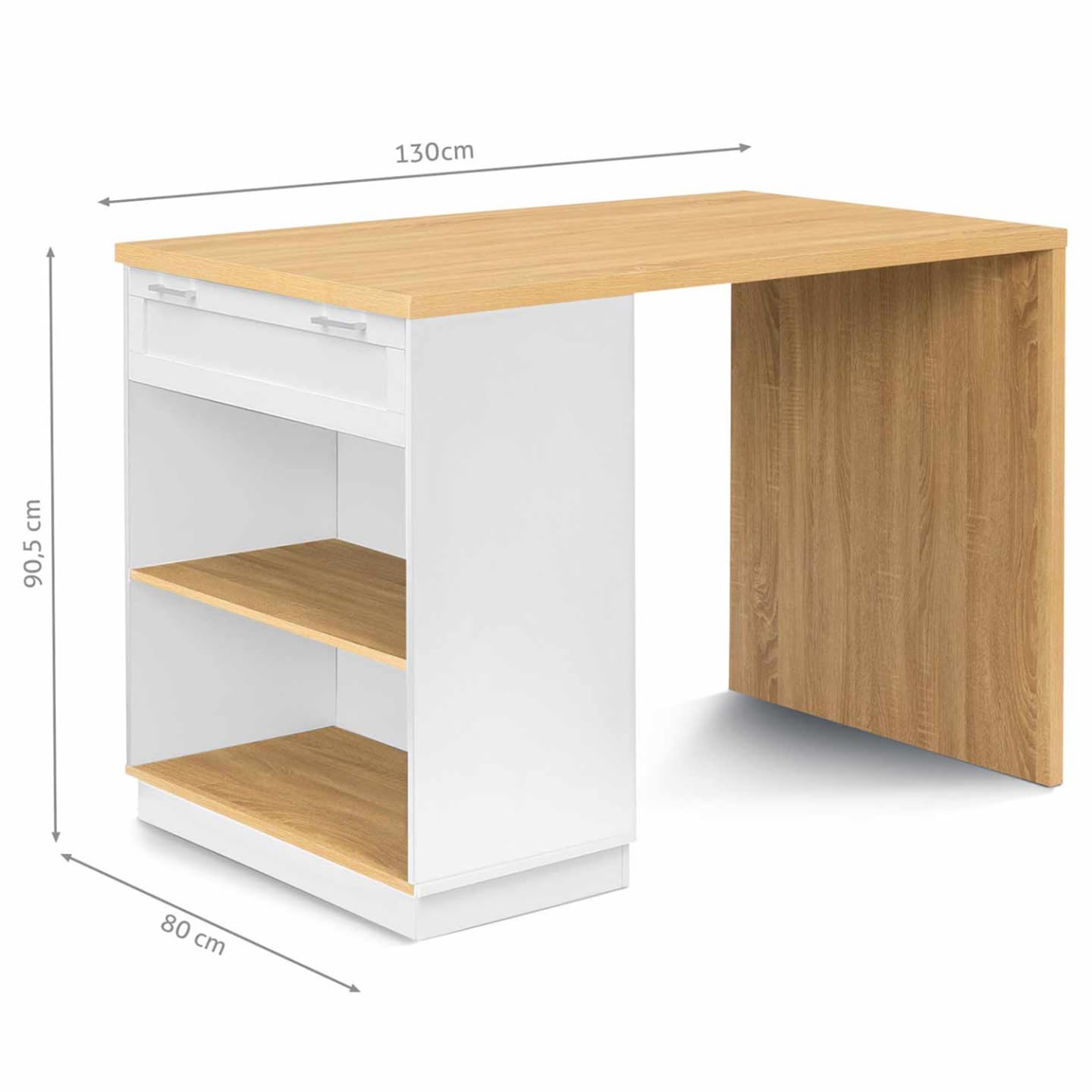 IDMarket - Ilot Central Mange Debout 4 Personnes VITO 130 cm Blanc et Plateau Bois
