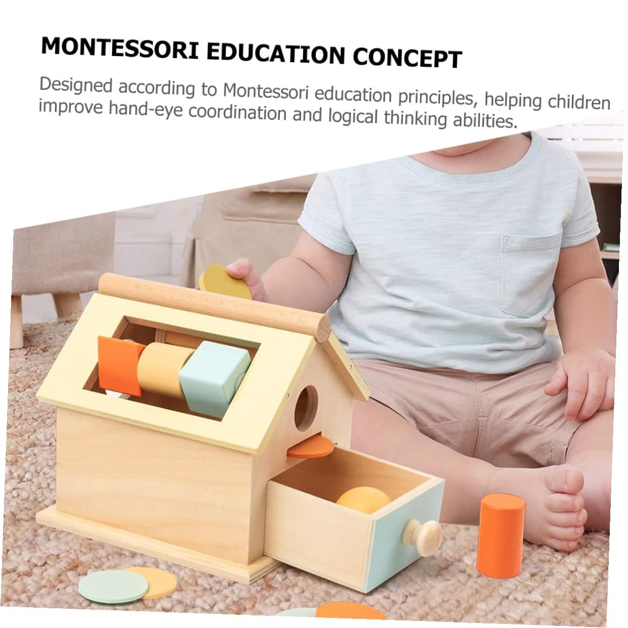 Caja de Juguetes de Madera Montessori para Niños Pequeños Función Multifuncional y Entrenamiento de Habilidades Motoras Finas Adecuado para Educación Temprana